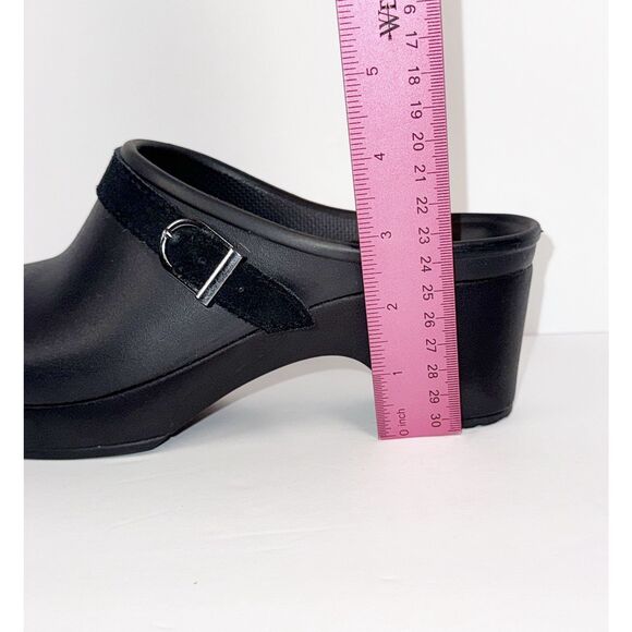 Crocs Dual Comfort Sarah Chunky Heel Mule Clog Black Strap Buckle SlipOn Women 8 - Picture 11 of 15